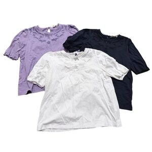 Boden Womens Size 10 M Medium Lace Neck Peasant Blouses Purple White Navy Blue